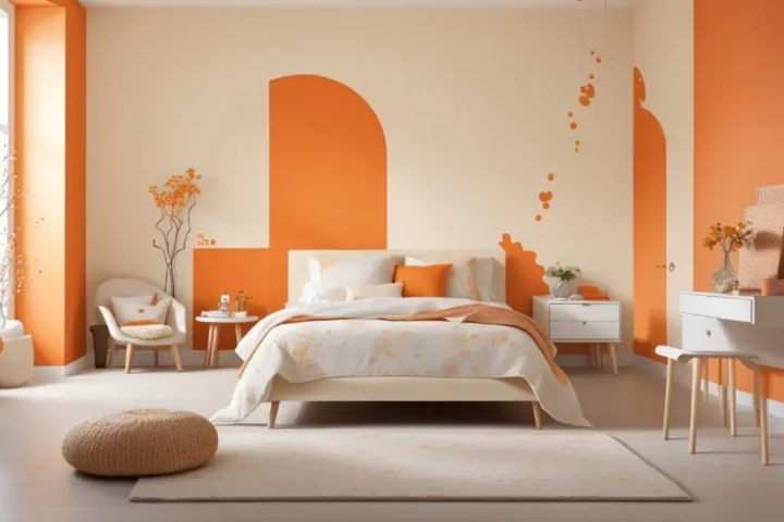 White And Orange Bedroom Walls