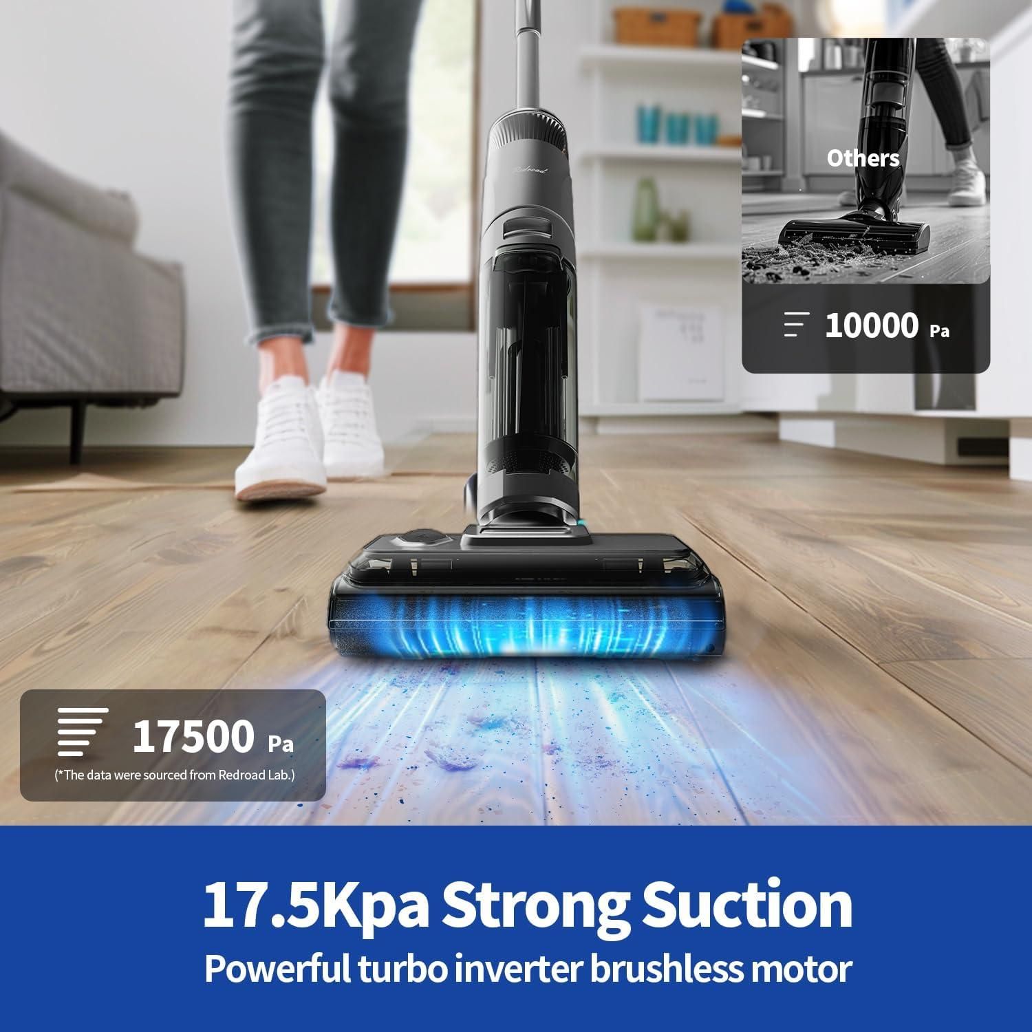 Redroad Wet Dry Vacuum Cleaner, 45 Mins Runtime, 17.5KPa Strong Suction Power, Smart Cordless Vacuum And Mop All In One, Self-Cleaning & Drying, Floor Wet Cleaner Machine For Hard Floors