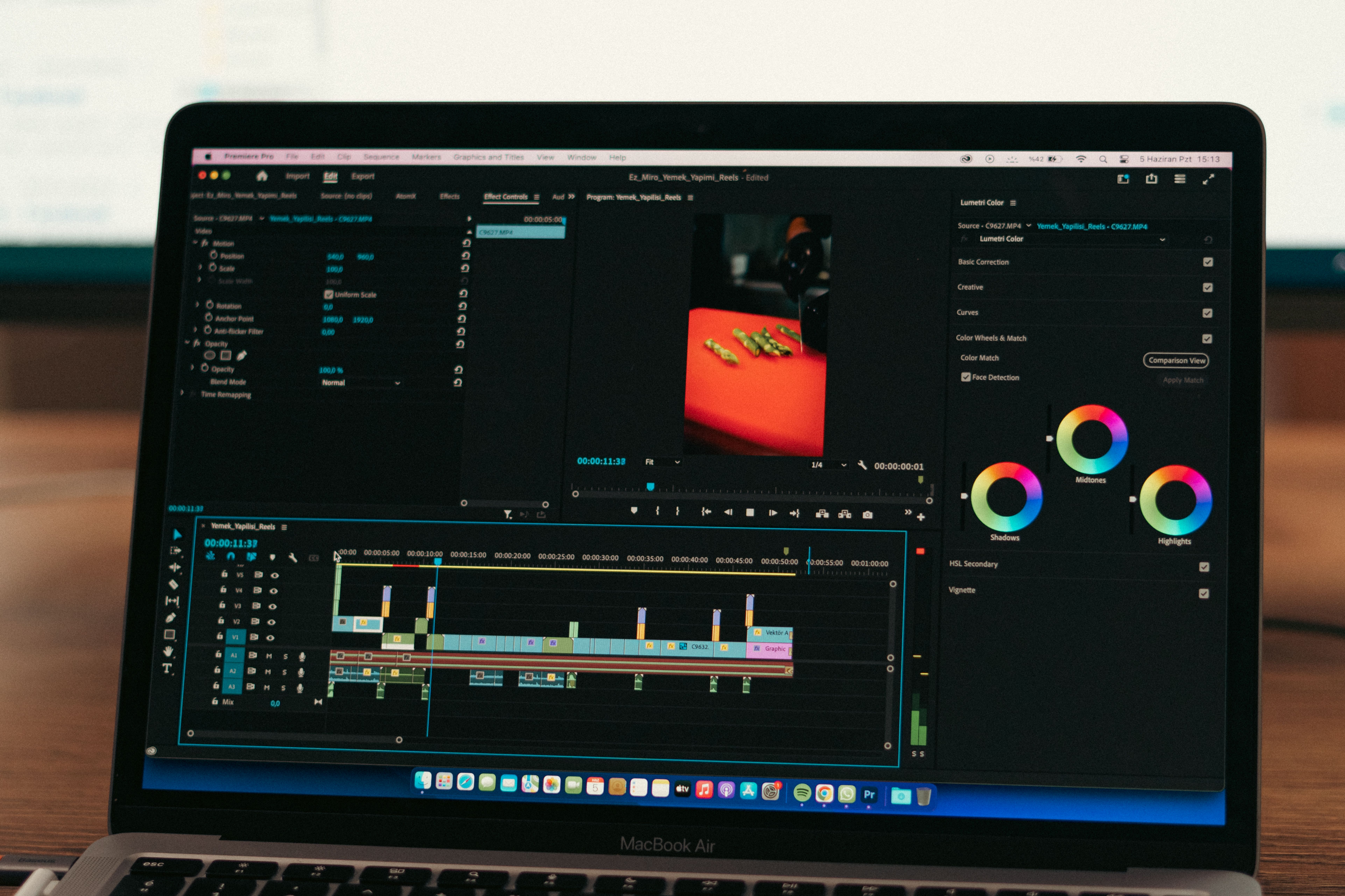 Close-up of video editing software timeline on a laptop screen